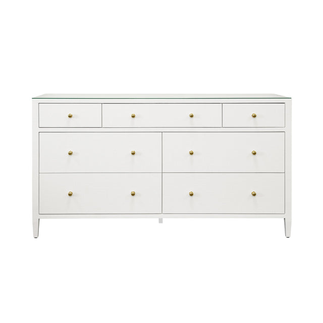 Worlds Away Seven Drawer Chest In Textured White Linen