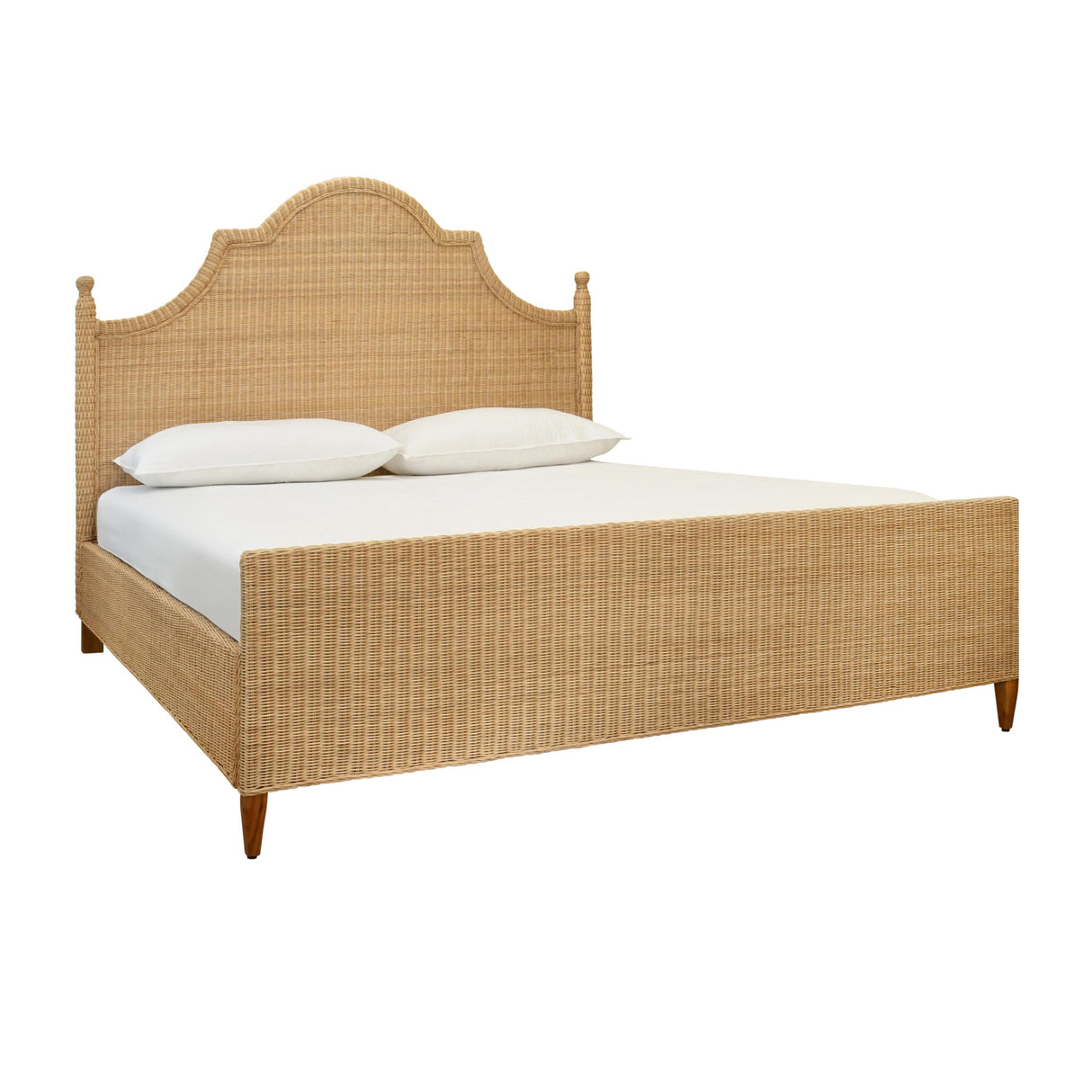 Worlds Away Bed Frame With Arched Headboard, Side Rails, And Footboard In Rattan With Wood Feet, King Size