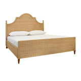 Worlds Away Bed Frame With Arched Headboard, Side Rails, And Footboard In Rattan With Wood Feet, King Size