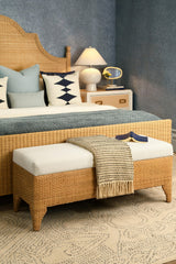 Worlds Away Bed Frame With Arched Headboard, Side Rails, And Footboard In Rattan With Wood Feet, King Size