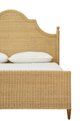 Worlds Away Bed Frame With Arched Headboard, Side Rails, And Footboard In Rattan With Wood Feet, King Size