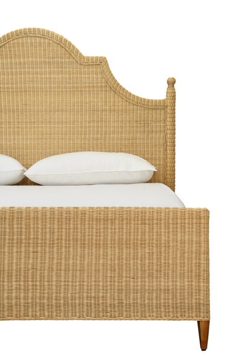 Worlds Away Bed Frame With Arched Headboard, Side Rails, And Footboard In Rattan With Wood Feet, King Size
