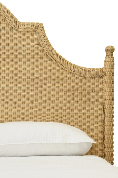 Worlds Away Bed Frame With Arched Headboard, Side Rails, And Footboard In Rattan With Wood Feet, King Size