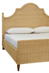 Worlds Away Bed Frame With Arched Headboard, Side Rails, And Footboard In Rattan With Wood Feet, King Size