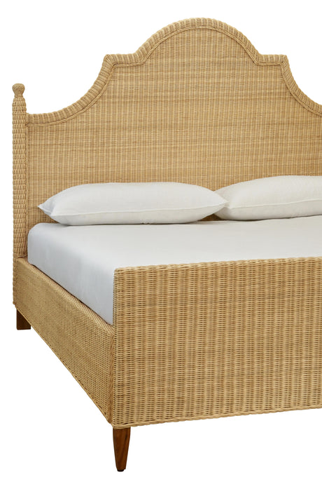 Worlds Away Bed Frame With Arched Headboard, Side Rails, And Footboard In Rattan With Wood Feet, King Size