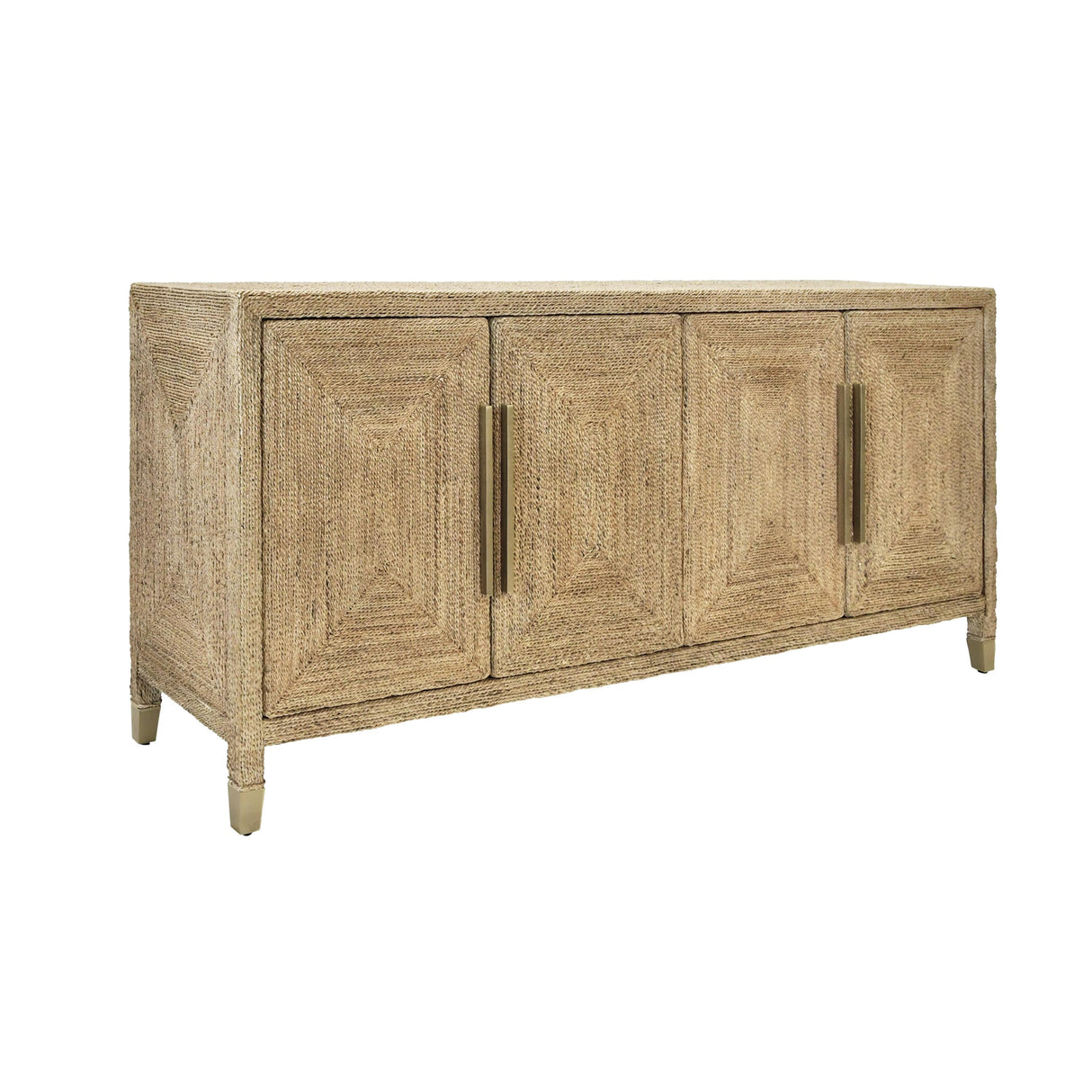 Worlds Away Four Door Buffet With Satin Brass Hardware And Foot Caps In Wrapped Rope