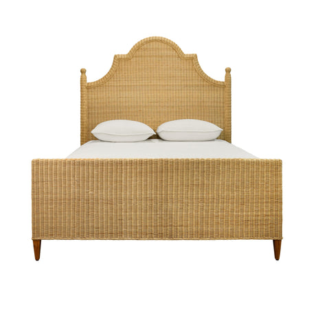 Worlds Away Bed Frame With Arched Headboard, Side Rails, And Footboard In Rattan With Wood Feet, Queen Size