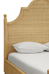 Worlds Away Bed Frame With Arched Headboard, Side Rails, And Footboard In Rattan With Wood Feet, Queen Size