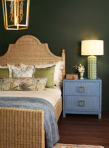 Worlds Away Bed Frame With Arched Headboard, Side Rails, And Footboard In Rattan With Wood Feet, Queen Size