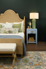 Worlds Away Bed Frame With Arched Headboard, Side Rails, And Footboard In Rattan With Wood Feet, Queen Size