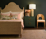 Worlds Away Bed Frame With Arched Headboard, Side Rails, And Footboard In Rattan With Wood Feet, Queen Size