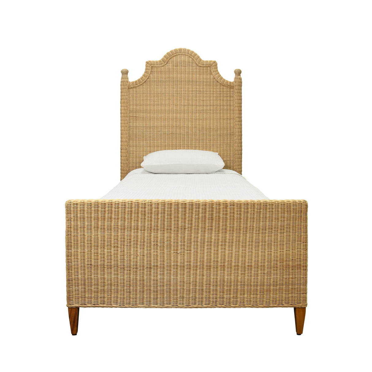 Worlds Away Bed Frame With Arched Headboard, Side Rails, And Footboard In Rattan With Wood Feet, Twin Size