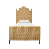 Worlds Away Bed Frame With Arched Headboard, Side Rails, And Footboard In Rattan With Wood Feet, Twin Size