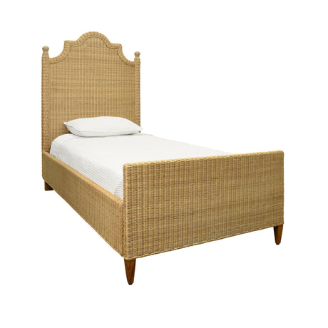 Worlds Away Bed Frame With Arched Headboard, Side Rails, And Footboard In Rattan With Wood Feet, Twin Size