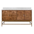 Worlds Away Bath Vanity In Matte Dark Burl Wood And Antique Brass With White Marble Top And Double Porcelain Sinks, 60" Wide