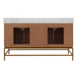 Worlds Away Bath Vanity In Matte Dark Burl Wood And Antique Brass With White Marble Top And Double Porcelain Sinks, 60" Wide