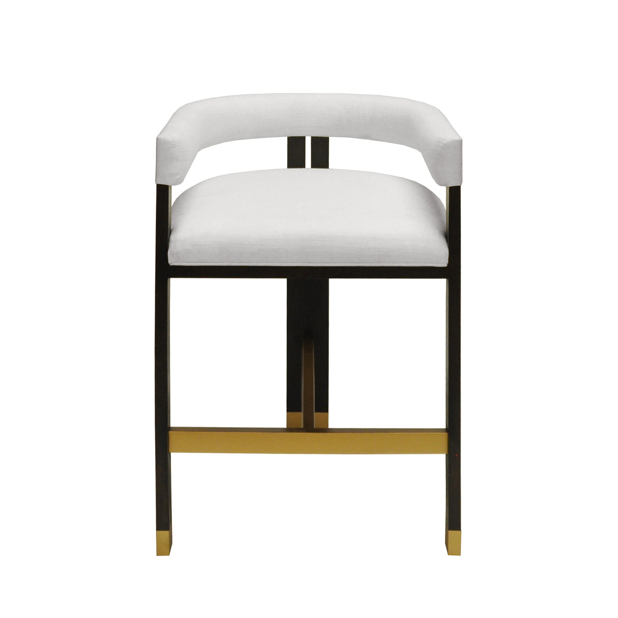 Worlds Away Modern Wooden Accent Counter Stool With White Linen Upholstery