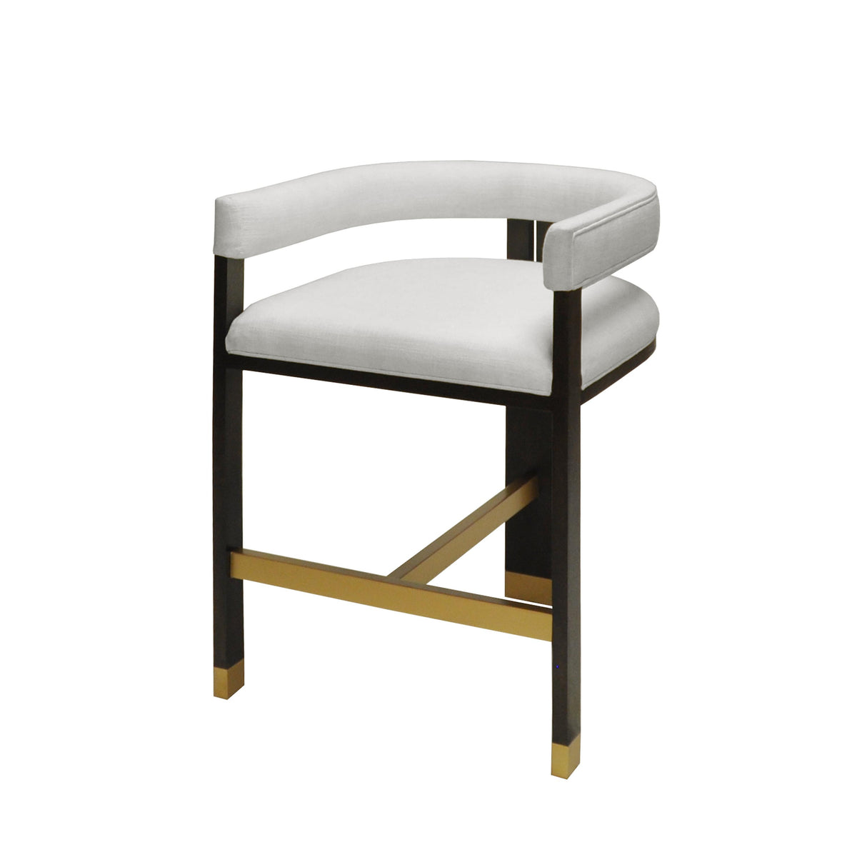 Worlds Away Modern Wooden Accent Counter Stool With White Linen Upholstery