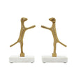 Worlds Away Pair Of Dog Bookends In Brass Finish On White Marble Base