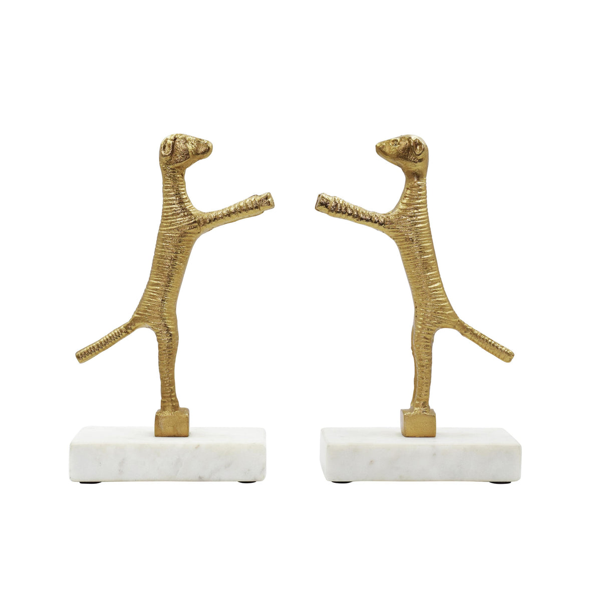 Worlds Away Pair Of Dog Bookends In Brass Finish On White Marble Base