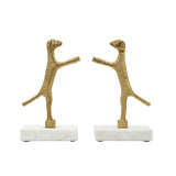 Worlds Away Pair Of Dog Bookends In Brass Finish On White Marble Base