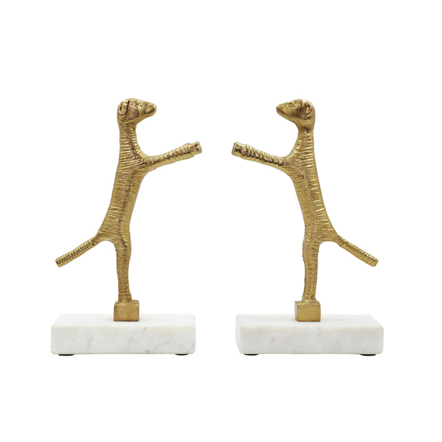 Worlds Away Pair Of Dog Bookends In Brass Finish On White Marble Base
