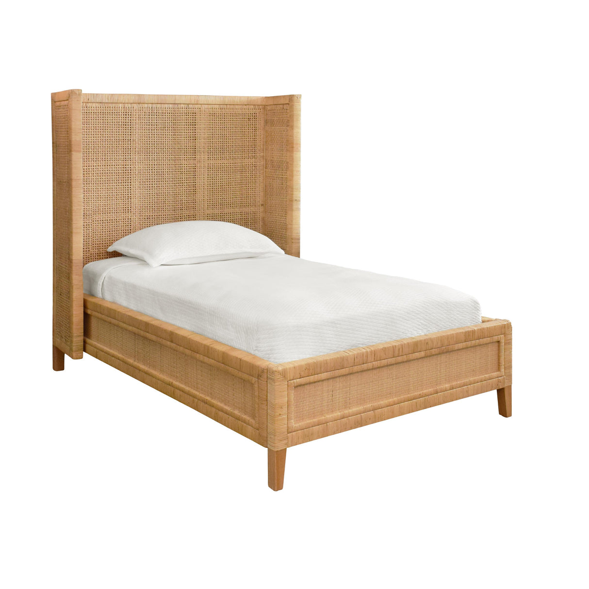Worlds Away Winged Headboard And Platform In Radio Weave Wrapped Rattan, Twin Size