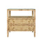 Worlds Away Two Drawer Side Table With Open Top Shelf In Burl Wood With Polished Brass Knobs