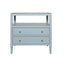Worlds Away Two Drawer Side Table With Open Top Shelf In Textured Light Blue Linen With Polished Brass Knobs