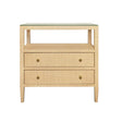 Worlds Away Two Drawer Side Table With Open Top Shelf In Natural Grasscloth With Polished Brass Knobs