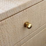 Worlds Away Two Drawer Side Table With Open Top Shelf In Natural Grasscloth With Polished Brass Knobs