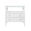 Worlds Away Two Drawer Side Table With Open Top Shelf In Textured White Linen With Polished Brass Knobs