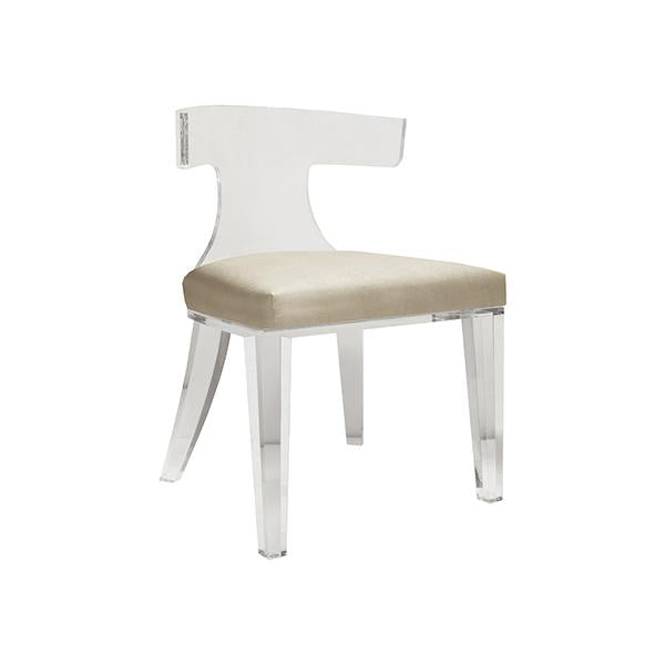 Worlds Away Acrylic Klismos Chair With Beige Shagreen Cushion