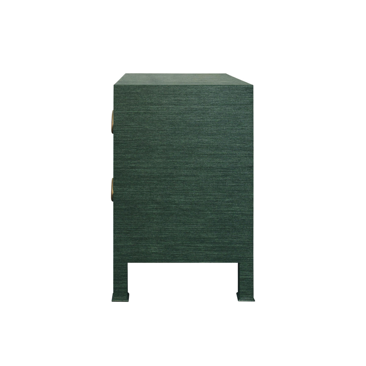 Worlds Away Two Drawer Side Table With Antique Brass Circle Hardware In Dyed Green Grasscloth