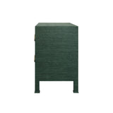 Worlds Away Two Drawer Side Table With Antique Brass Circle Hardware In Dyed Green Grasscloth