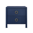 Worlds Away Two Drawer Side Table With Antique Brass Circle Hardware In Textured Navy Linen