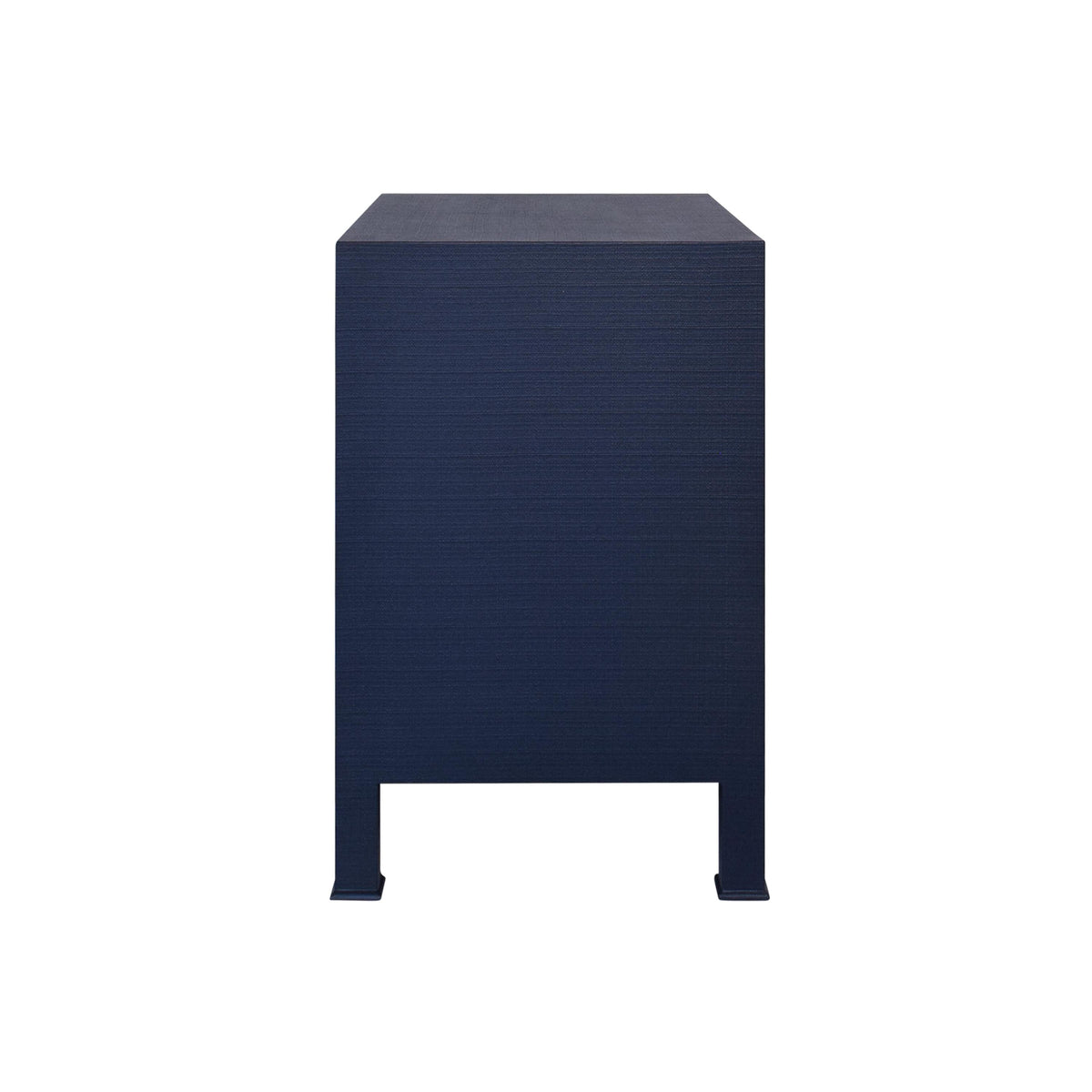 Worlds Away Two Drawer Side Table With Antique Brass Circle Hardware In Textured Navy Linen