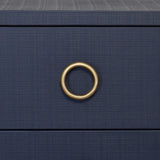 Worlds Away Two Drawer Side Table With Antique Brass Circle Hardware In Textured Navy Linen