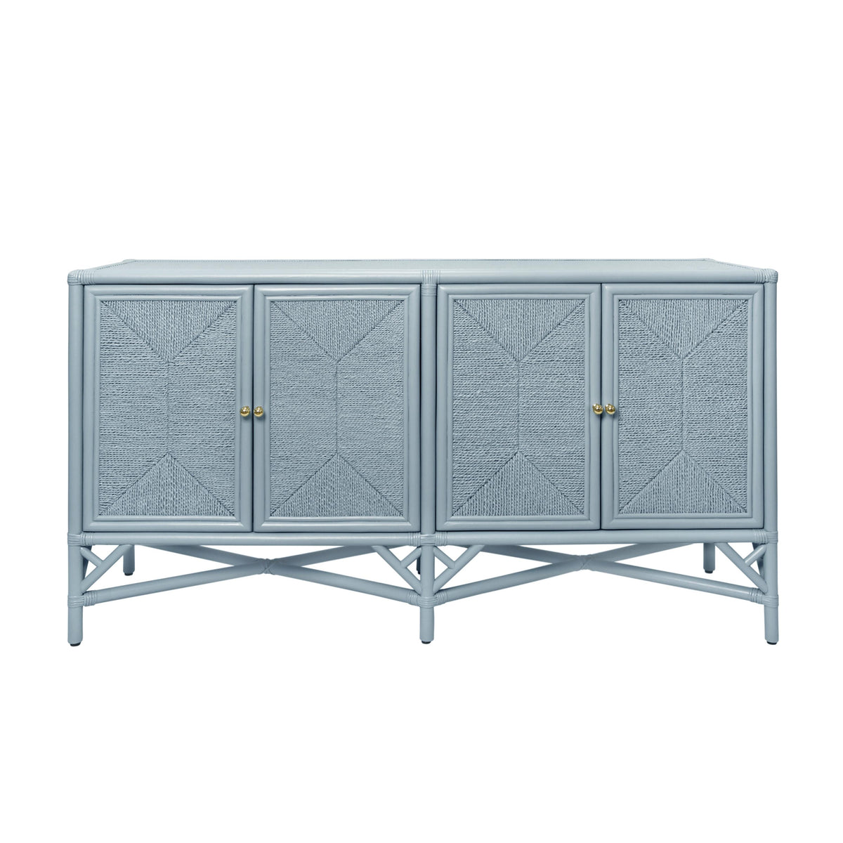 Worlds Away Rattan Four Door Cabinet With Rope Front Doors In Painted Light Blue