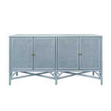 Worlds Away Rattan Four Door Cabinet With Rope Front Doors In Painted Light Blue