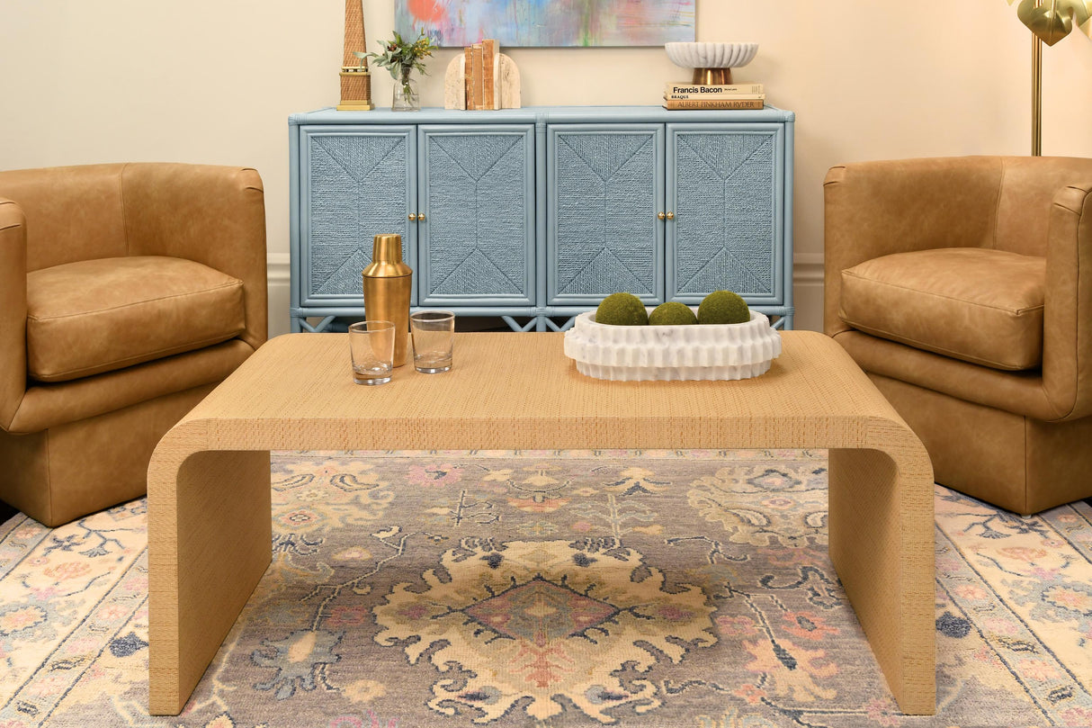 Worlds Away Rattan Four Door Cabinet With Rope Front Doors In Painted Light Blue