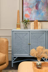 Worlds Away Rattan Four Door Cabinet With Rope Front Doors In Painted Light Blue