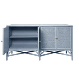 Worlds Away Rattan Four Door Cabinet With Rope Front Doors In Painted Light Blue