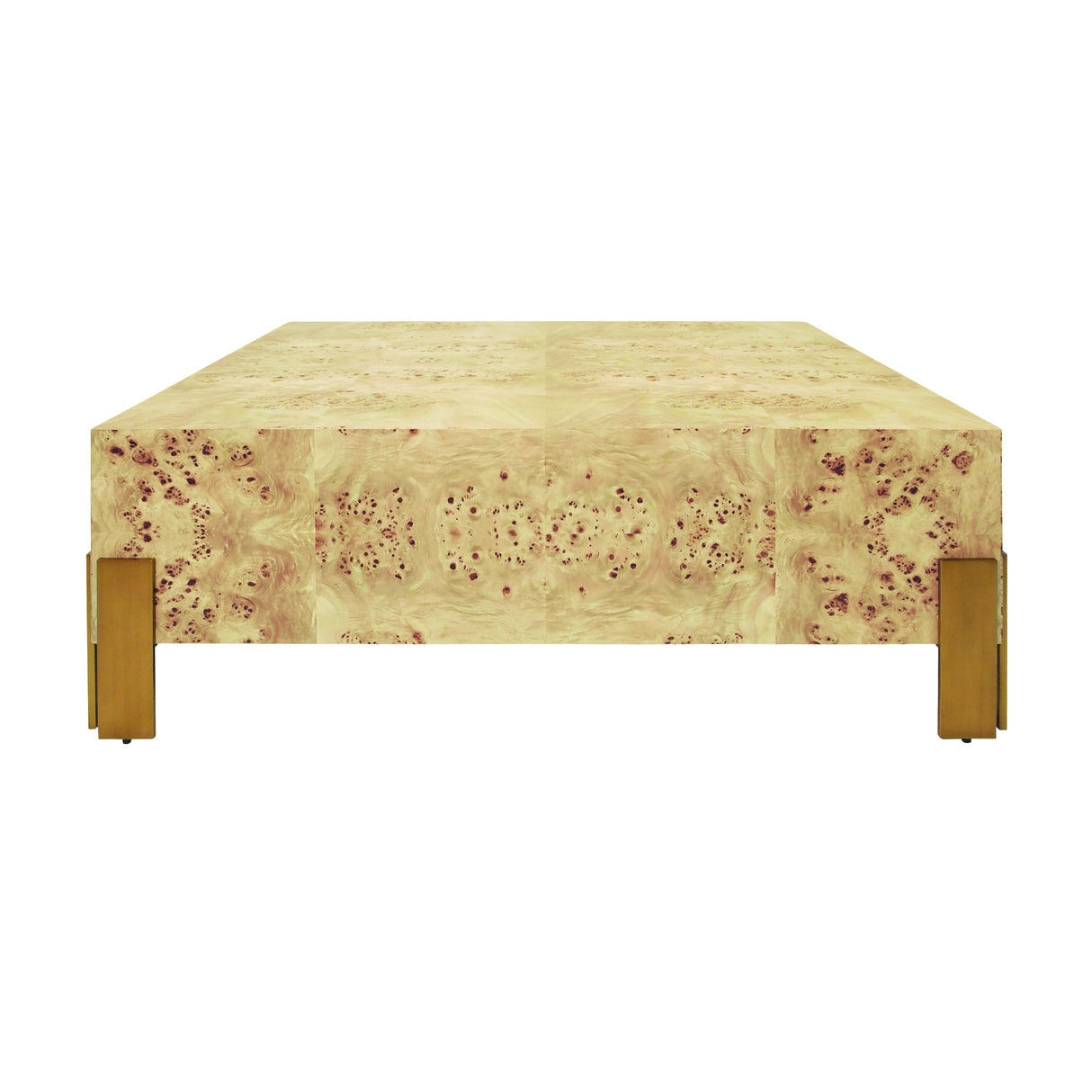 Worlds Away Square Chunk Coffee Table With Antique Brass Leg Brackets In Burl Wood