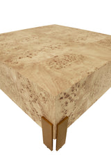 Worlds Away Square Chunk Coffee Table With Antique Brass Leg Brackets In Burl Wood