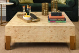 Worlds Away Square Chunk Coffee Table With Antique Brass Leg Brackets In Burl Wood