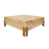 Worlds Away Square Chunk Coffee Table With Antique Brass Leg Brackets In Burl Wood
