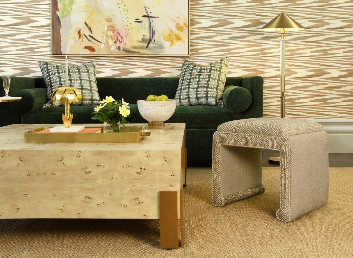 Worlds Away Square Chunk Coffee Table With Antique Brass Leg Brackets In Burl Wood