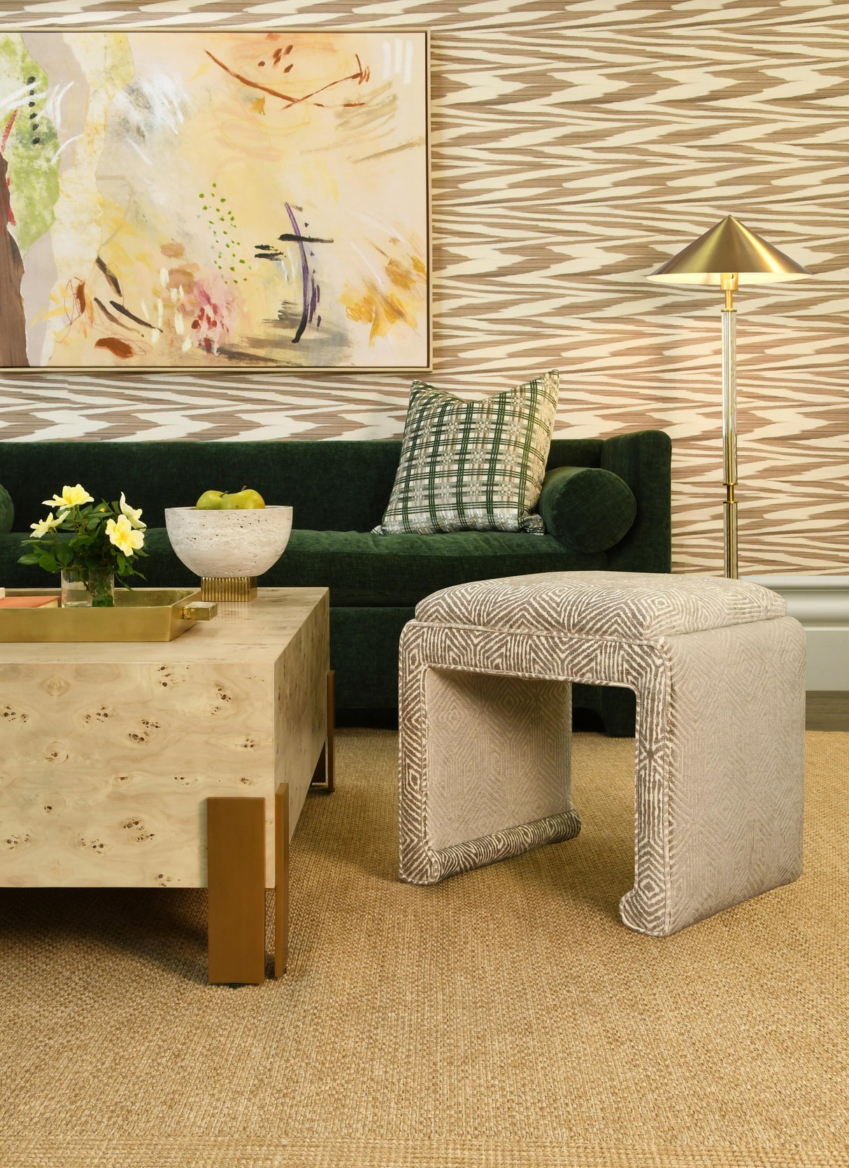 Worlds Away Square Chunk Coffee Table With Antique Brass Leg Brackets In Burl Wood