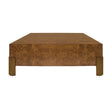 Worlds Away Square Chunk Coffee Table With Antique Brass Leg Brackets In Dark Burl Wood